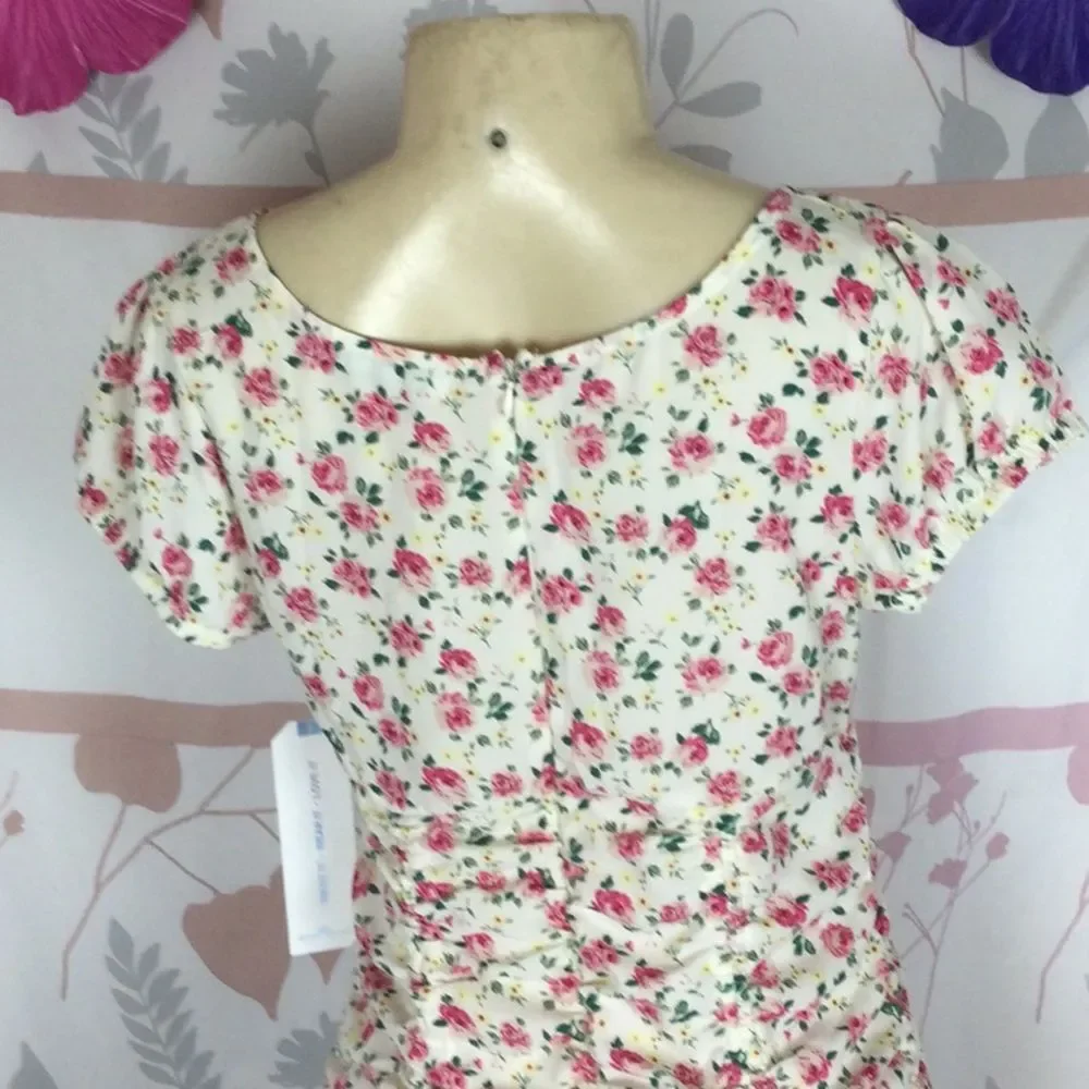 Juniors' Almost Famous Short Sleeve Emma‎ Ruched Mini Dress Sz Med